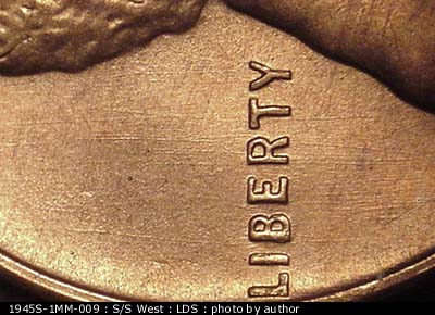 Die-stage C marker on 1945S•1MM•009 (1945 Repunched Mint Mark).