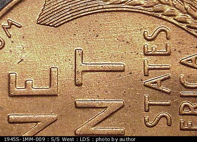 Die-stage C marker on 1945S•1MM•009 (1945 Repunched Mint Mark).