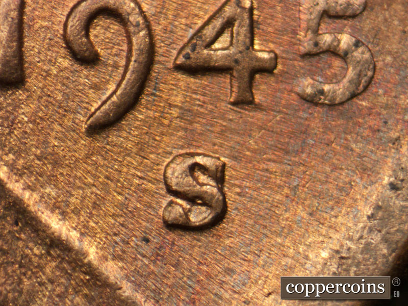 Die-stage C marker on 1945S•1MM•011 (1945 Repunched Mint Mark).