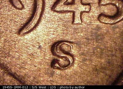 Die-stage C marker on 1945S•1MM•012 (1945 Repunched Mint Mark).