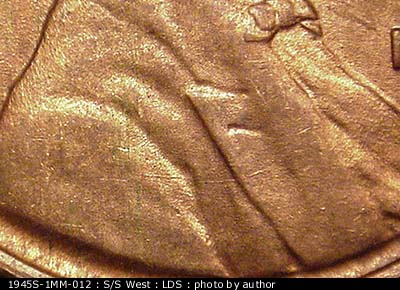 Die-stage C marker on 1945S•1MM•012 (1945 Repunched Mint Mark).