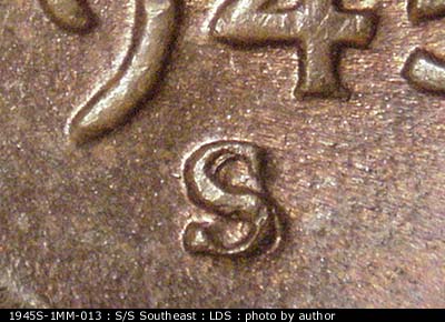 Die-stage C marker on 1945S•1MM•013 (1945 Repunched Mint Mark).