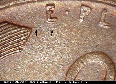 Die-stage C marker on 1945S•1MM•013 (1945 Repunched Mint Mark).