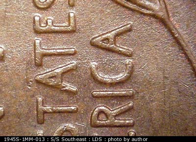 Die-stage C marker on 1945S•1MM•013 (1945 Repunched Mint Mark).