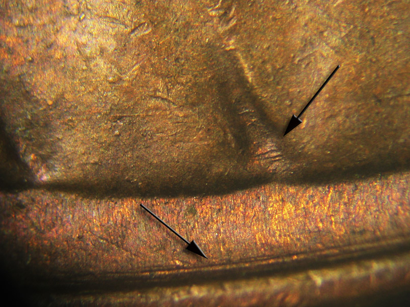Die-stage B marker on 1945S•1MM•014 (1945 Repunched Mint Mark).