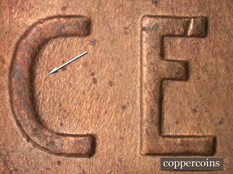 Die-stage C marker on 1945S•1MM•014 (1945 Repunched Mint Mark).