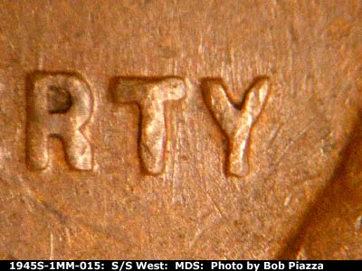 Die-stage B marker on 1945S•1MM•015 (1945 Repunched Mint Mark).