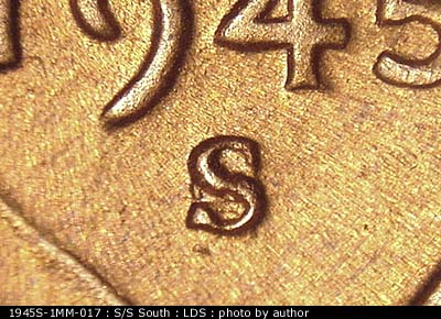Die-stage C marker on 1945S•1MM•017 (1945 Repunched Mint Mark).
