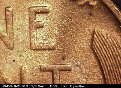 Die-stage B marker on 1945S•1MM•018 (1945 Repunched Mint Mark).