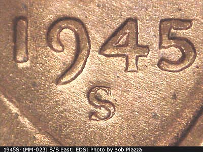 Die-stage A marker on 1945S•1MM•023 (1945 Repunched Mint Mark).