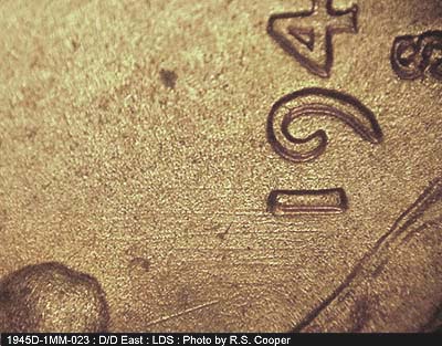 Die-stage A marker on 1945S•1MM•023 (1945 Repunched Mint Mark).
