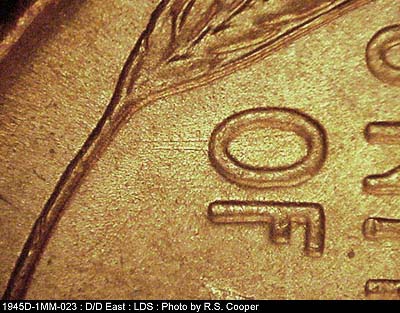 Die-stage A marker on 1945S•1MM•023 (1945 Repunched Mint Mark).