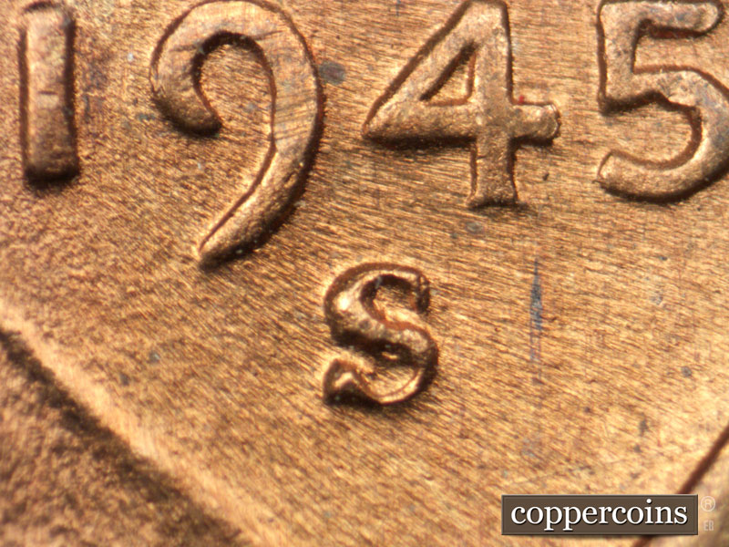 Die-stage C marker on 1945S•1MM•027 (1945 Repunched Mint Mark).