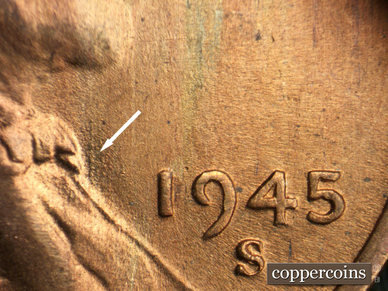 Die-stage C marker on 1945S•1MM•027 (1945 Repunched Mint Mark).
