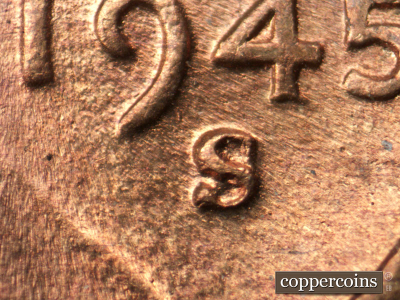 Die-stage C marker on 1945S•1MM•028 (1945 Repunched Mint Mark).