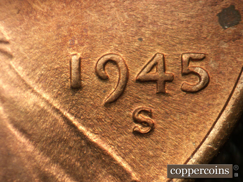 Die-stage B marker on 1945S•1MM•030 (1945 Repunched Mint Mark).