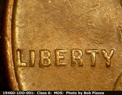 Die-stage B marker on 1946D•1DO•001 (1946 Doubled Die Obverse).