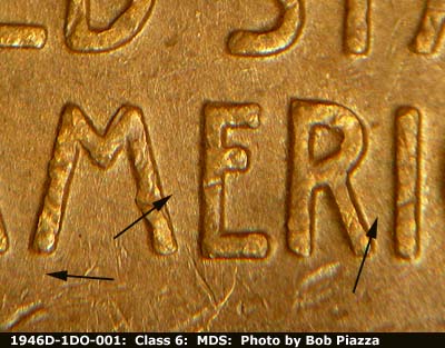 Die-stage B marker on 1946D•1DO•001 (1946 Doubled Die Obverse).