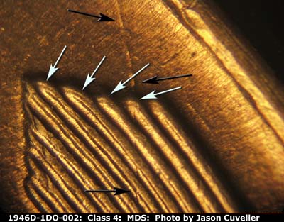 Die-stage B marker on 1946D•1DO•002 (1946 Doubled Die Obverse).
