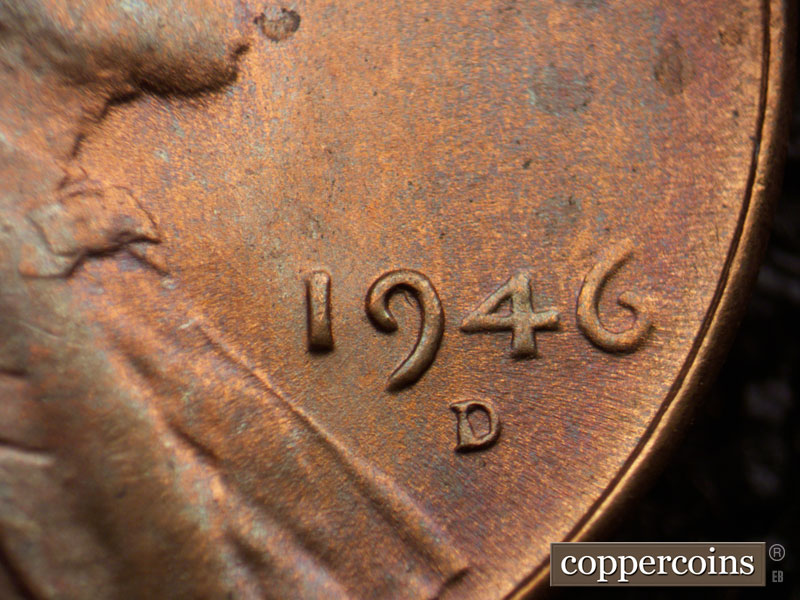 Die-stage B marker on 1946D•1DO•003 (1946 Doubled Die Obverse).