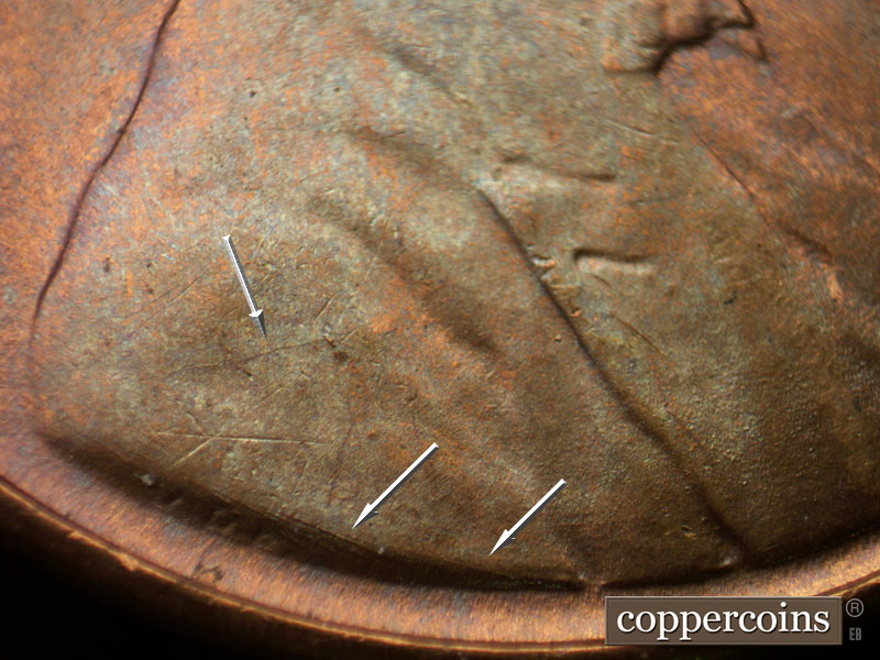 Die-stage B marker on 1946D•1DO•003 (1946 Doubled Die Obverse).