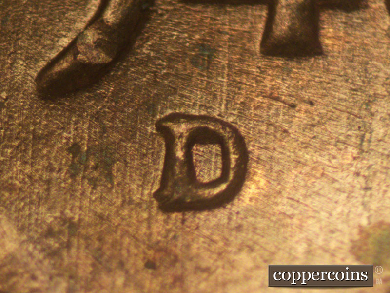 Die-stage A marker on 1946D•1DO•004 (1946 Doubled Die Obverse).