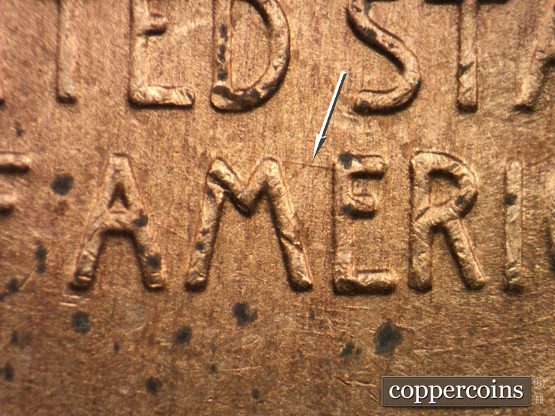 Die-stage B marker on 1946D•1DO•006 (1946 Doubled Die Obverse).