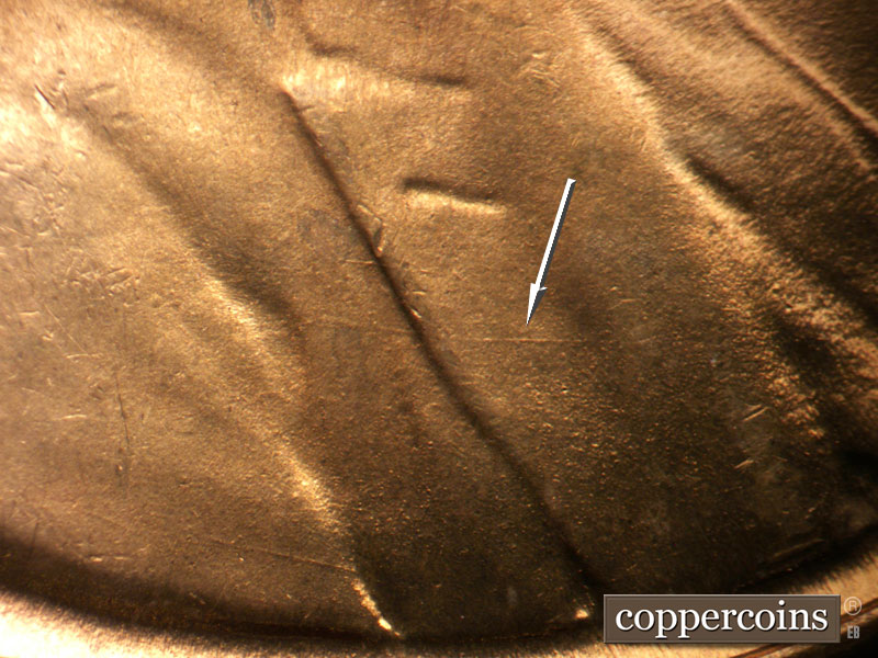 Die-stage B marker on 1946D•1DO•007 (1946 Doubled Die Obverse).