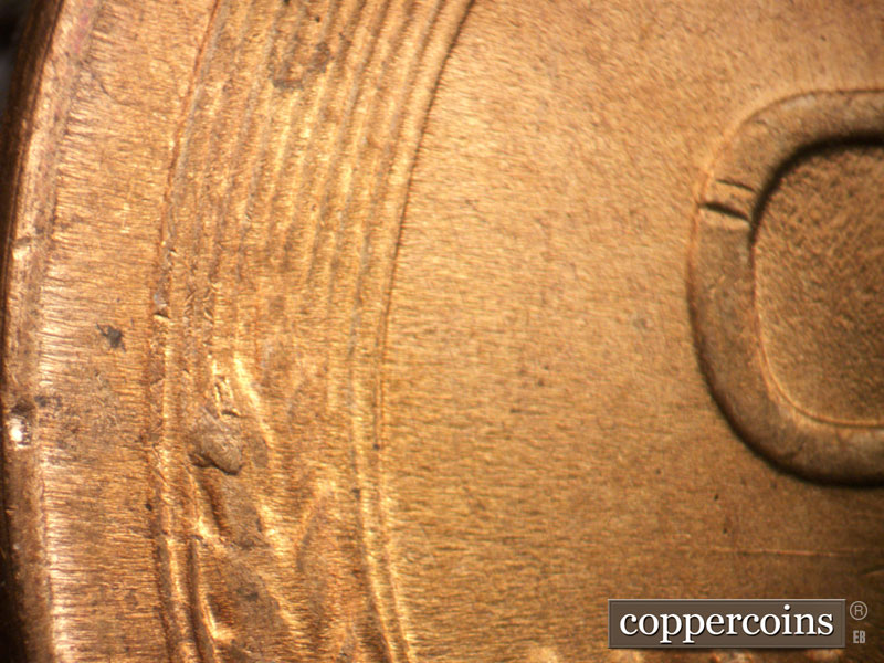 Die-stage B marker on 1946D•1DO•007 (1946 Doubled Die Obverse).