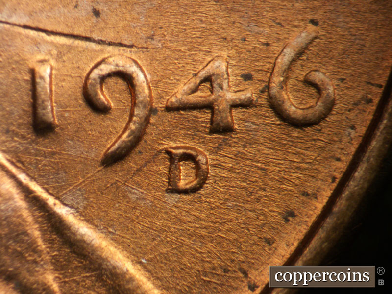 Die-stage B marker on 1946D•1DO•008 (1946 Doubled Die Obverse).