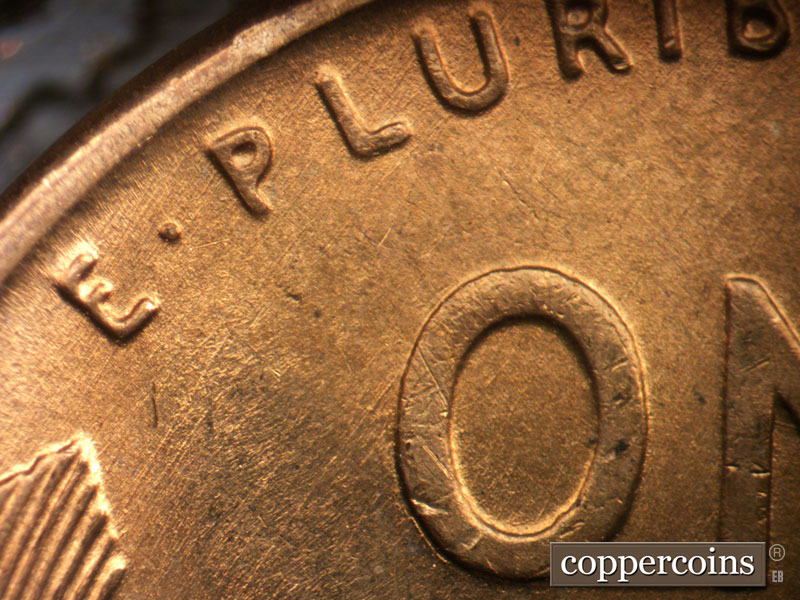 Die-stage B marker on 1946D•1DO•008 (1946 Doubled Die Obverse).