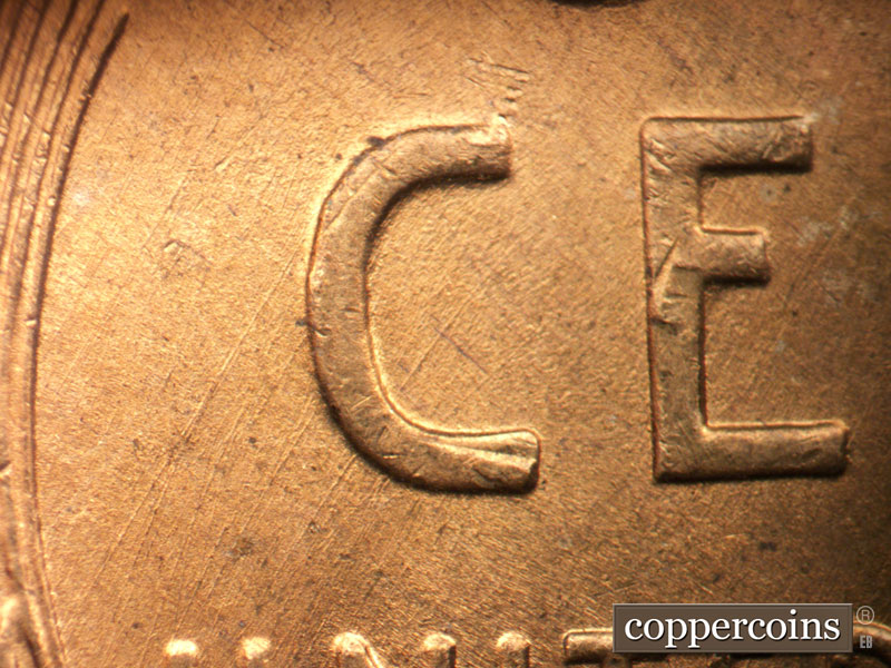 Die-stage B marker on 1946D•1DO•008 (1946 Doubled Die Obverse).