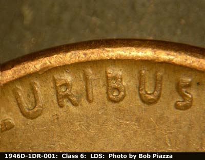 Die-stage C marker on 1946D•1DR•001 (1946 Doubled Die Reverse).