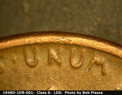 Die-stage C marker on 1946D•1DR•001 (1946 Doubled Die Reverse).