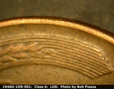 Die-stage C marker on 1946D•1DR•001 (1946 Doubled Die Reverse).