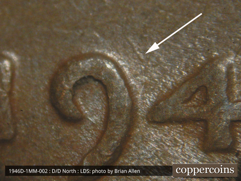 Die-stage C marker on 1946D•1MM•002 (1946 Repunched Mint Mark).