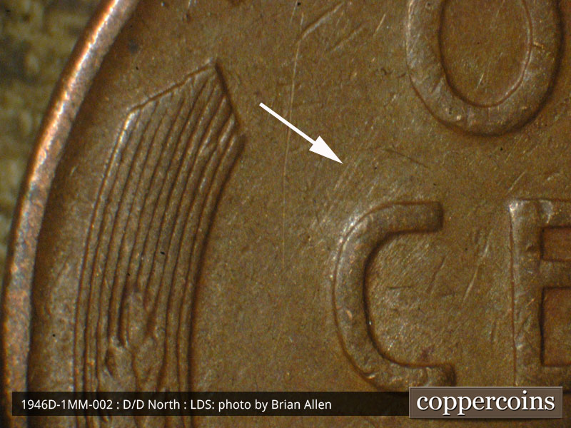 Die-stage C marker on 1946D•1MM•002 (1946 Repunched Mint Mark).