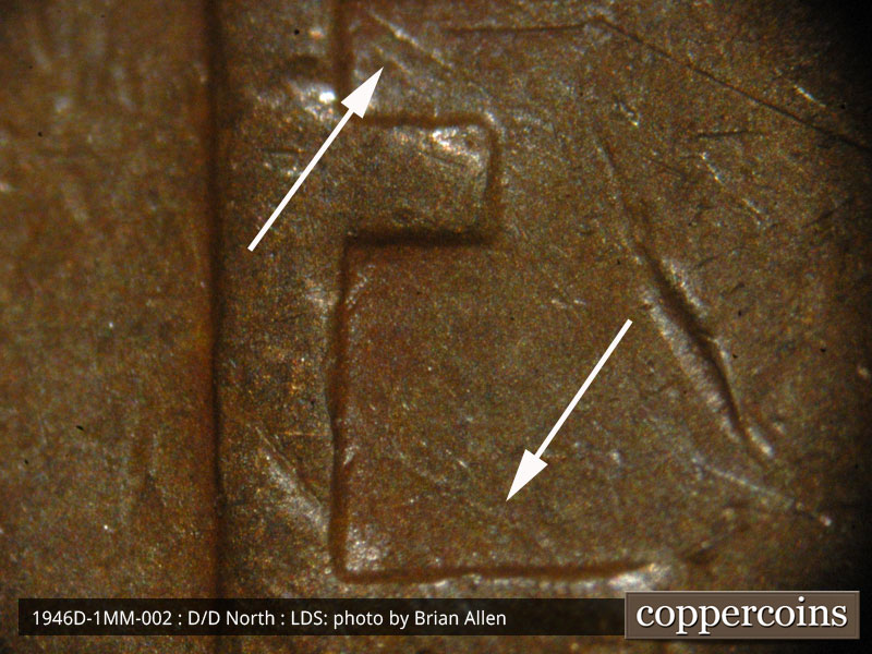 Die-stage C marker on 1946D•1MM•002 (1946 Repunched Mint Mark).