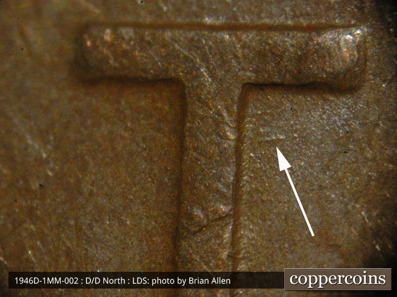 Die-stage C marker on 1946D•1MM•002 (1946 Repunched Mint Mark).