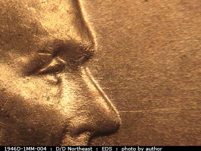 Die-stage A marker on 1946D•1MM•004 (1946 Repunched Mint Mark).