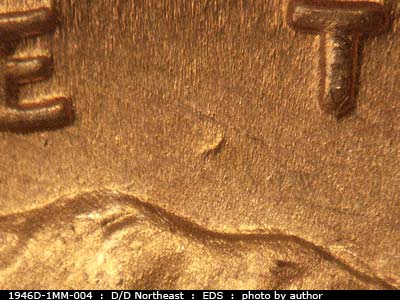 Die-stage A marker on 1946D•1MM•004 (1946 Repunched Mint Mark).