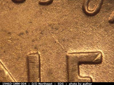 Die-stage A marker on 1946D•1MM•004 (1946 Repunched Mint Mark).