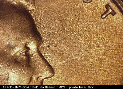 Die-stage B marker on 1946D•1MM•004 (1946 Repunched Mint Mark).