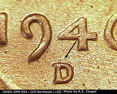 Die-stage C marker on 1946D•1MM•004 (1946 Repunched Mint Mark).