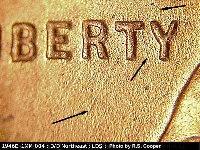 Die-stage C marker on 1946D•1MM•004 (1946 Repunched Mint Mark).