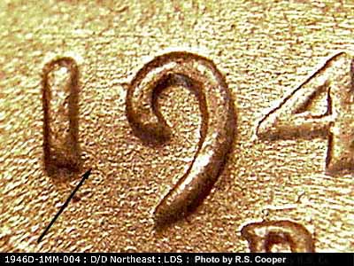 Die-stage C marker on 1946D•1MM•004 (1946 Repunched Mint Mark).