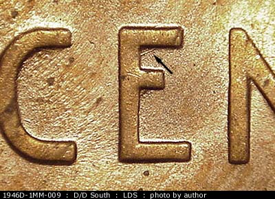 Die-stage C marker on 1946D•1MM•009 (1946 Repunched Mint Mark).