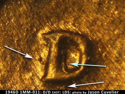 Die-stage C marker on 1946D•1MM•011 (1946 Repunched Mint Mark).