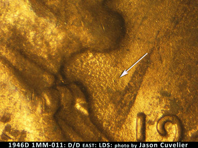 Die-stage C marker on 1946D•1MM•011 (1946 Repunched Mint Mark).