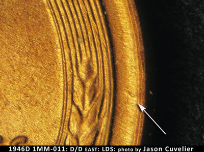 Die-stage C marker on 1946D•1MM•011 (1946 Repunched Mint Mark).